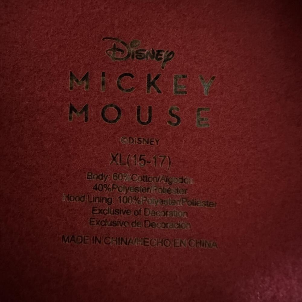 Disney Mickey Mouse Hoodie Mens XL Red Sherpa Lined Classic Pullover Sweatshirt - Picture 8 of 9